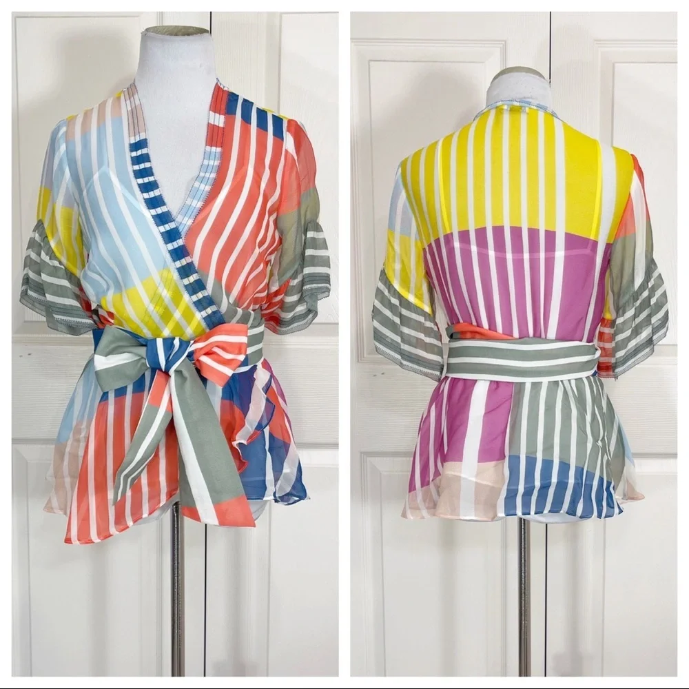 Tanya Taylor Taylor Striped Colorblock Wrap Top